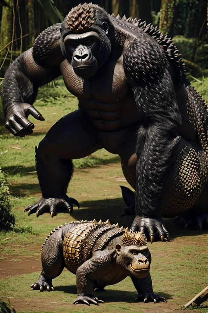 A combination of a crocodile, a hedgehog, a gorilla and a dragon