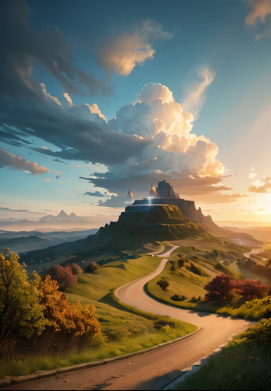 top of the hill,Wind,(Highly detailed CG Unity 8k wallpaper), The most beautiful works of art in the world,Professional majestic oil painting,Complex, High detail, Sharp focus, dramatic, Photorealistic pictorial art,modern art,Woman's back view,Japanese high school students,In uniform