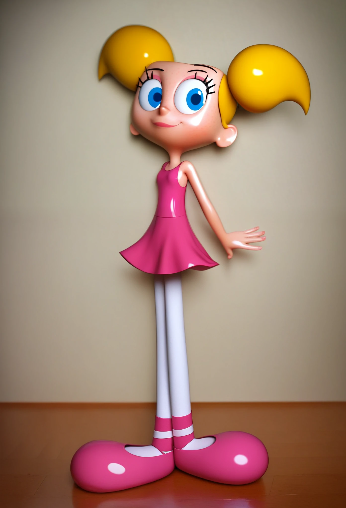 score_9, score_8_up, score_7_up BREAK DarlaD, 1girl, blonde hair, blonde ringlets, blunt bangs, blue eyes, pink bow, pink leotard, pink tutu, angel halo, angel wings, light pink socks, socks, pink shoes, smiling at viewer, screenshot, official art, parody, cartoon footage, official design, screencap, on_model, on model, cartoon screenshot, official screenshot, 2d, cartoon, source_cartoon, on-model,