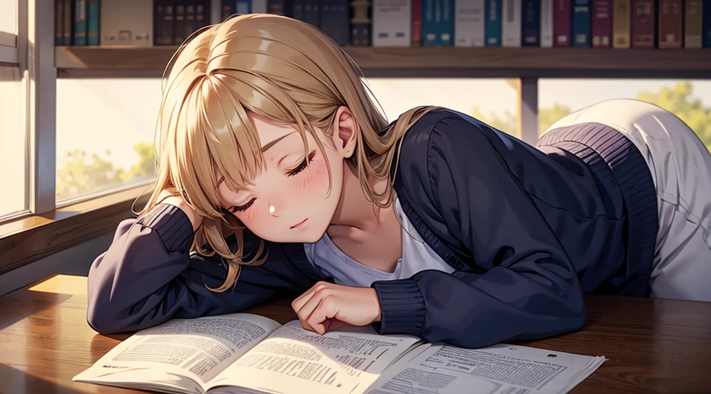 Cute girl falls asleep while studying