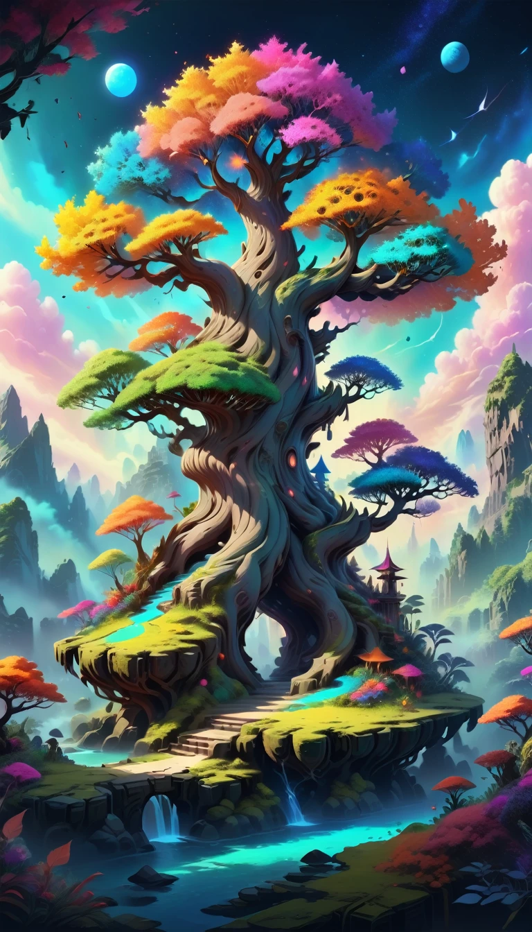 3D rendering of a wonderfully beautiful fantasy world with Grasil trees, Pandora Nature Style, Avatar, Rich Nature, Highly detailed and exquisite, Hypermaximalist, elegant, Ultra-realistic, Very detailed, Vibrant colors, sunrise, Brilliant, dynamic, joint, 8K