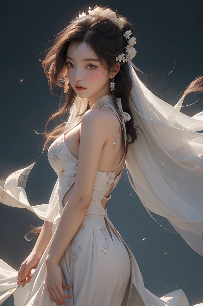 Not suitable for working hours, zhongfenghua, 1 Girl, Solitary, Hanfu, ancient_Chinese_architecture, Flower Field, flowering, (White smoke:1.3) (Reality:1.4), ztwist, Mandala, twist, Official Art, Unity 8K wallpaper, Extremely detailed, beautiful and aesthetic, masterpiece,best quality, (Dynamic Angle:1.4), Radiant Skin, (Colorful sparks float:1) The most beautiful form of chaos, elegant, Barbarian design, Vibrant colors,  Depth of Field_dance, half_naked