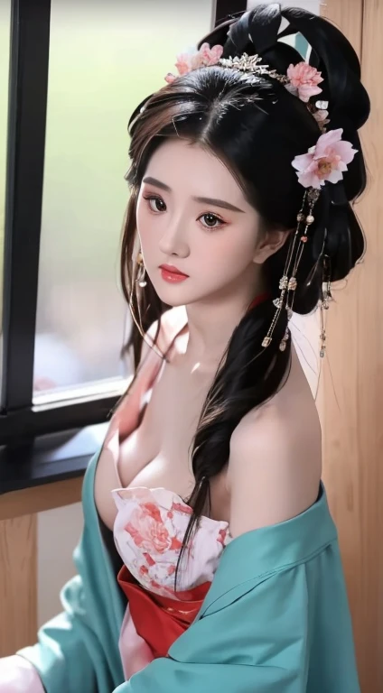 1 beautiful girl, Black long hair, black eyes, Ancient Chinese hair style, Wearing a Chinese thin silk shirt, Shoulders and head appear in the photo, (pout, Awkward, The small face makeup is delicate and beautiful, Breast enlargement, Regular round breasts, Breast Augmentation, Breast symmetry, Big boobs, ,(((Full and soft breasts,)))(((Huge breasts))) (((Cleavage))))blush, From the front, from above, Looking at the audience, Upturned eyes, cleveage, masterpiece, Top quality, best quality, Official Art, Unity 8K wallpaper, high resolution, 超high resolution, Extremely detailed, (Reality:1.2), Solitary, Solitary, Only 1 girl,