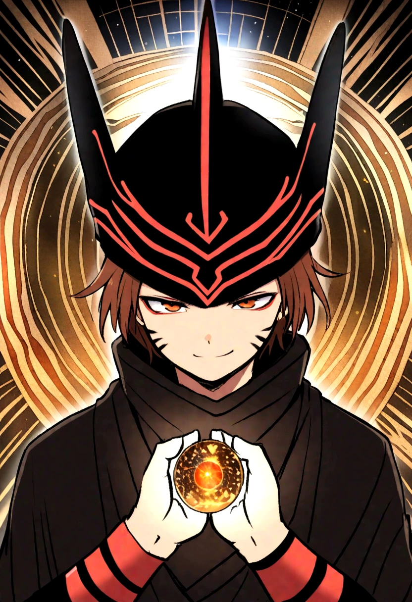ryomen sukuna boy with black beanie hat and brown hair black clothes domain expansion