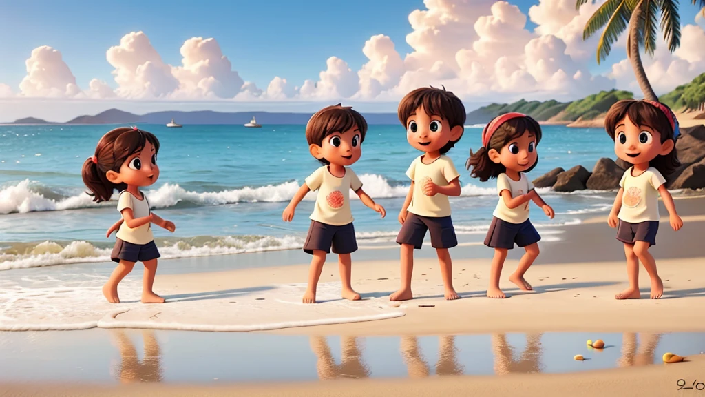 A group of children playing on the beach