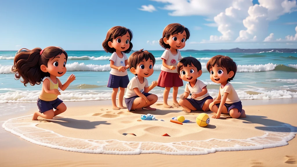 A group of children playing on the beach
