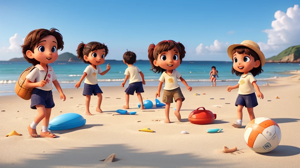 A group of children playing on the beach