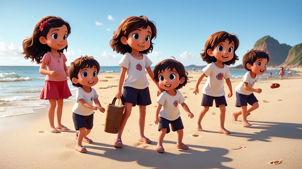 A group of children playing on the beach