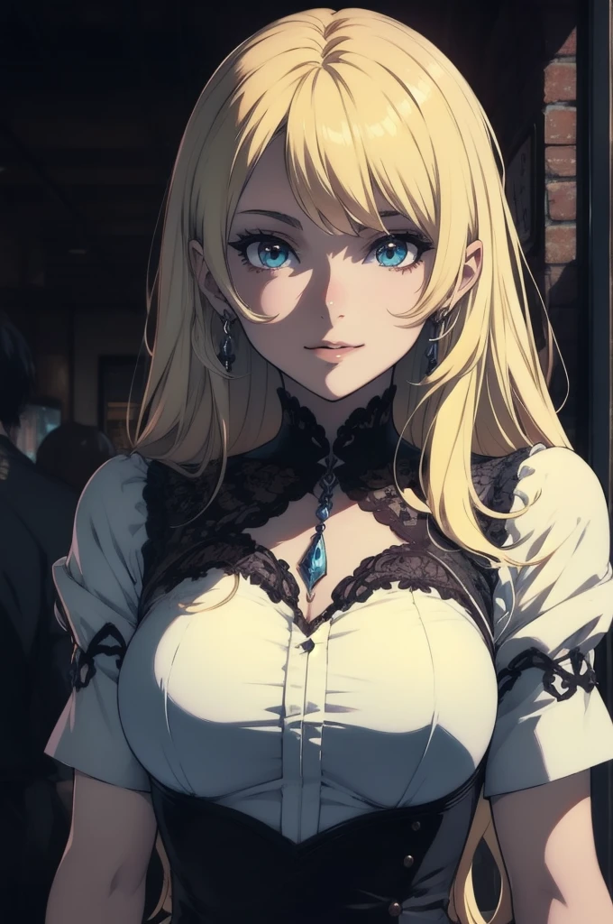 18 year old beautiful girl, Big eyes, Large Breasts, Small and slim, 8K, Highest quality, (Highly detailed head: 1.0), (Highly detailed face: 1.0), (Very fine hair: 1.0), Maid clothes, Highly detailed official artwork, Anime Moe Art Style, Beautiful and detailed anime art, smile, Blonde, sleek long hair