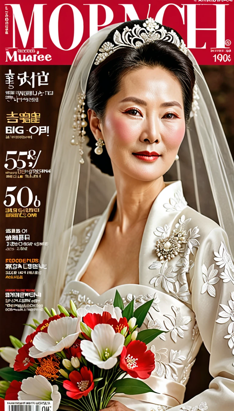 ( Highest quality ) , Traditional Korean Bride , Mature Woman , 50yo , 1950y Bridal magazines cover , BIG LOGO TYPE ,