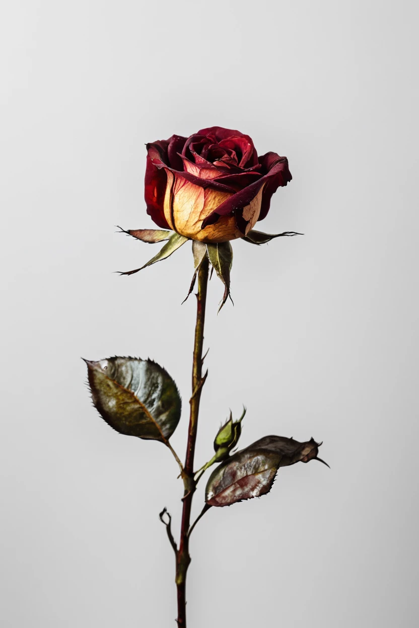 Symbol of withered rose on white background