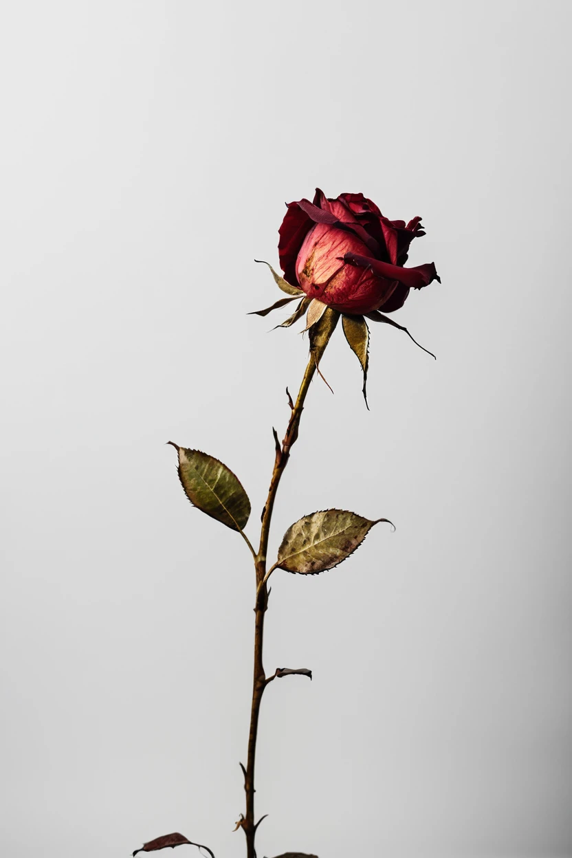 Symbol of withered rose on white background