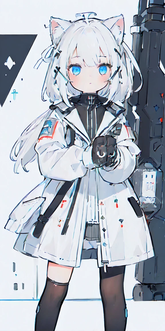 (One girl, alone:1.4),

 Nice hands, Perfect hands, Cat ear,
 Serverpunk Art,

White clothes, baby doll, White straitjacket， Armor Light， Cybernetic Headdress，