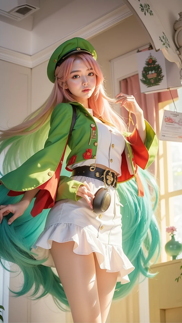 one-girl,Look to the lens,A pink-haired,Wear a ,tmasterpiece,high qulity,8K,best qualtiy,realisticlying,vibrant detail,1个Giant Breast Girl,adolable,Beautiful face rich in details,One guy,looki at viewer,The street is against the wall,which stands on the street,Uniforms,perfect detail。