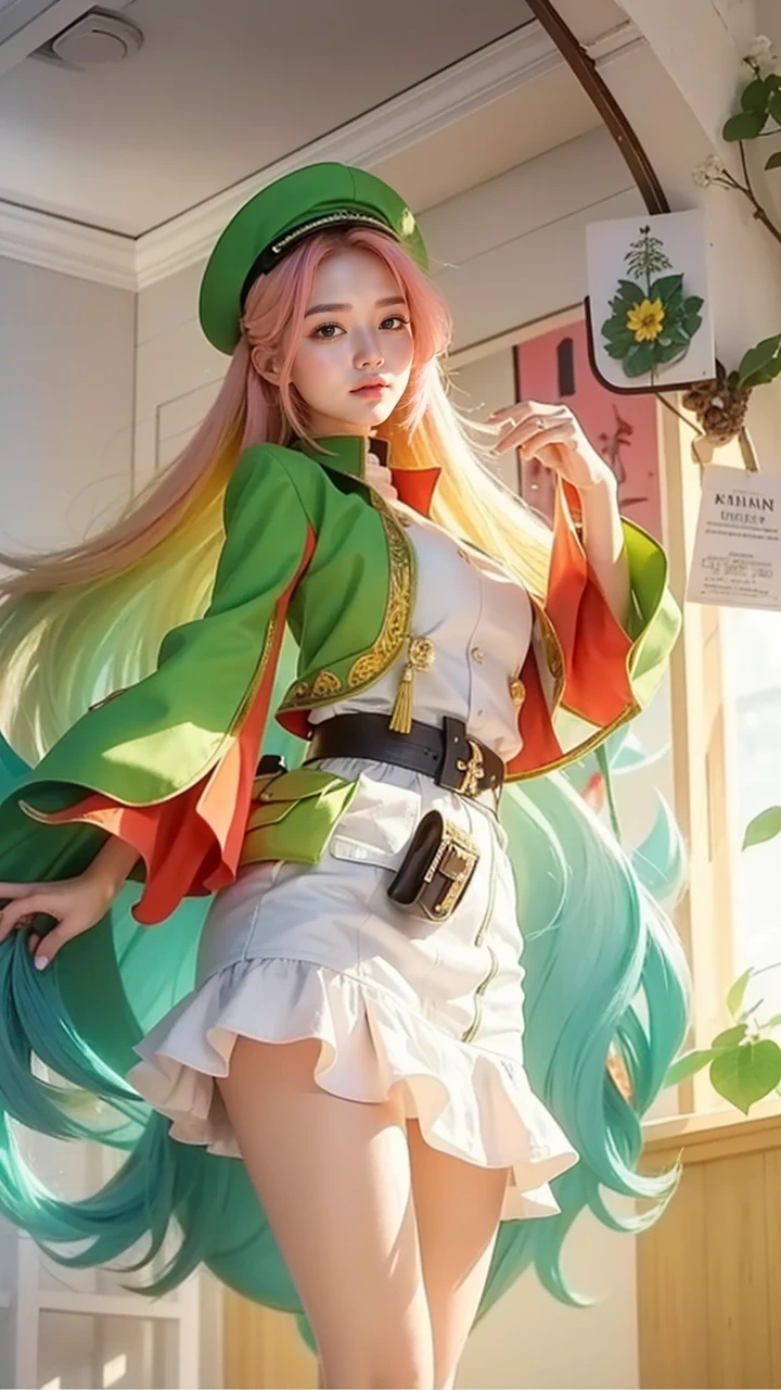 one-girl,Look to the lens,A pink-haired,Wear a ,tmasterpiece,high qulity,8K,best qualtiy,realisticlying,vibrant detail,1个Giant Breast Girl,adolable,Beautiful face rich in details,One guy,looki at viewer,The street is against the wall,which stands on the street,Uniforms,perfect detail。