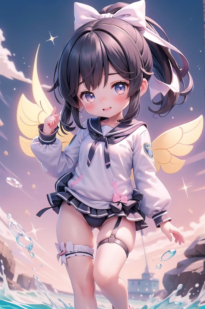 actor、ちいさなスーパーIdol、shy person、Tan Skin、(10歳のgirl)、(Beachで泳いだり)、(School Uniform)、(Sheer uniform)、(Laughing)、((Highest quality、8k、masterpiece:1.3))、girl、White Dress:1.1、Cute girl、Primary school students、Young Girl、(Flat Chest)、(Small breasts)、(((Acup)))、bust75centimeter、Idol、Droopy eyes、yellow、Small and delicate body、Slender、Super detailed face、(Big eyes:1.2)、Make your eyes clearer、double eyelid、Ultra-high resolution,、Wide forehead、No makeup、Realistic eye and facial details, Perfect teeth alignment、Perfect eyes and a perfect mouth、スクールSwimwear、Bloomers、1girl、Gravure pose、ponytail、Charm、髪をかき上げながら笑顔でWink、Beach、mini skirt、gold、Beautiful Supermodel, Dark Eyes、Wink、Swimwear、bikini、slender、(Acup)、Fairy、ballerina、Shiny satin fabric、Pool Party、Perfect Face、Perfect Eyes、Narrow waist、ribbon、beautiful girl、(Short Hair)、ribbonの髪飾り、Garter Ring、マイクロbikini、(masterpiece), Beautiful Face, 、 Beautiful Eyes, Black Hair, very cute, 8 Life-size,8k resolution, elegant, Approaching perfection, A stunningly beautiful (1girl:1.1), Ultra-high resolution, Best Quality, Small round face, Big eyes, Highly detailed face and eyes, Slenderの, Thin thighs, Make your legs thinner,