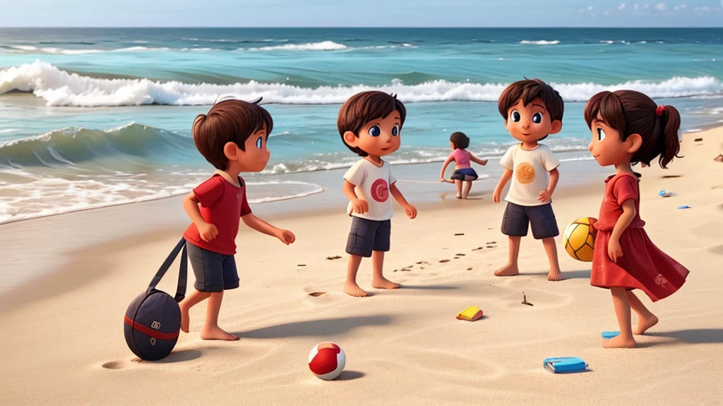 Several children playing on the beach
