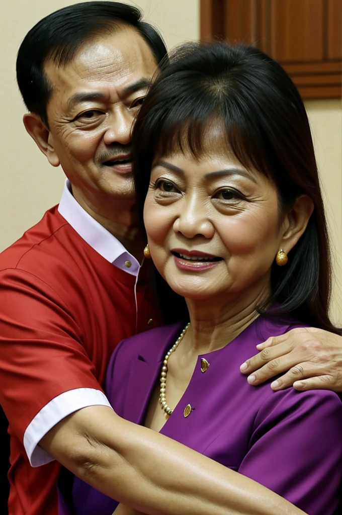 Thaksin Shinawatra hugs and kisses Prayut Chan-o-cha.