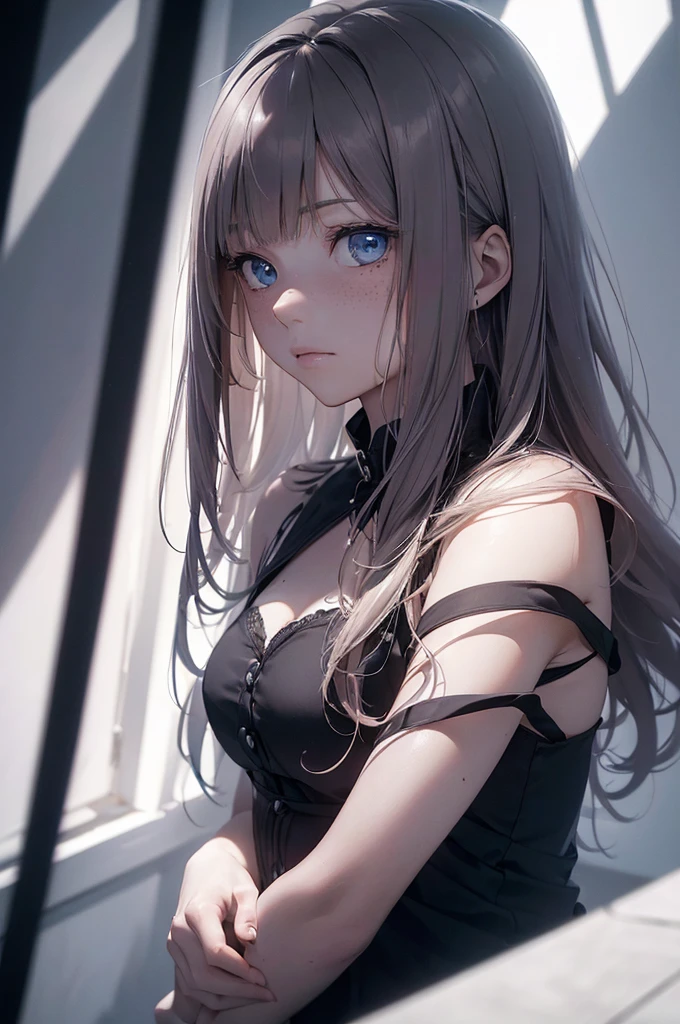 ((1 Female, 1 person, Solitary) Alice, Humanity, Long curly blond hair, blue eyes, freckle, ager, 18 years, Rebirth_ongoing) (Main Part, Super detailed, 8K, (HD, Sunlight:0.5, Soft_shadow:0.5, atmosphere_light, 8K, 4K, Surrealism, elegant, ((((Appearance)))), Soft Ton, 柔和的light))(((Dark, Chiaroscuro)))