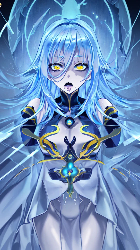 rimuru tempest, blue long hair, yellow eyes, nofilter, best_quality, parameters__masterpiece, parameters__intricate details, parameters__highres, parameters__Ultra-detailed, cinematic light, (best illumination, detailed face, (best quality:1.2), beautiful detailed eyes, perfect anatomy, ahegao face