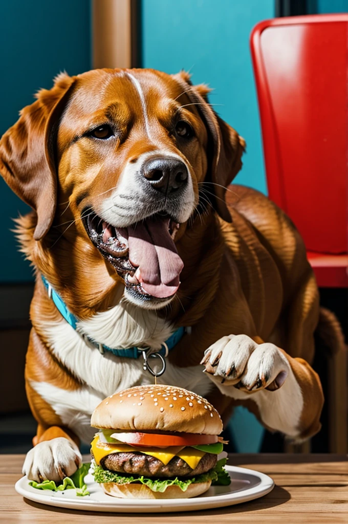 Animated dog eating hamburger