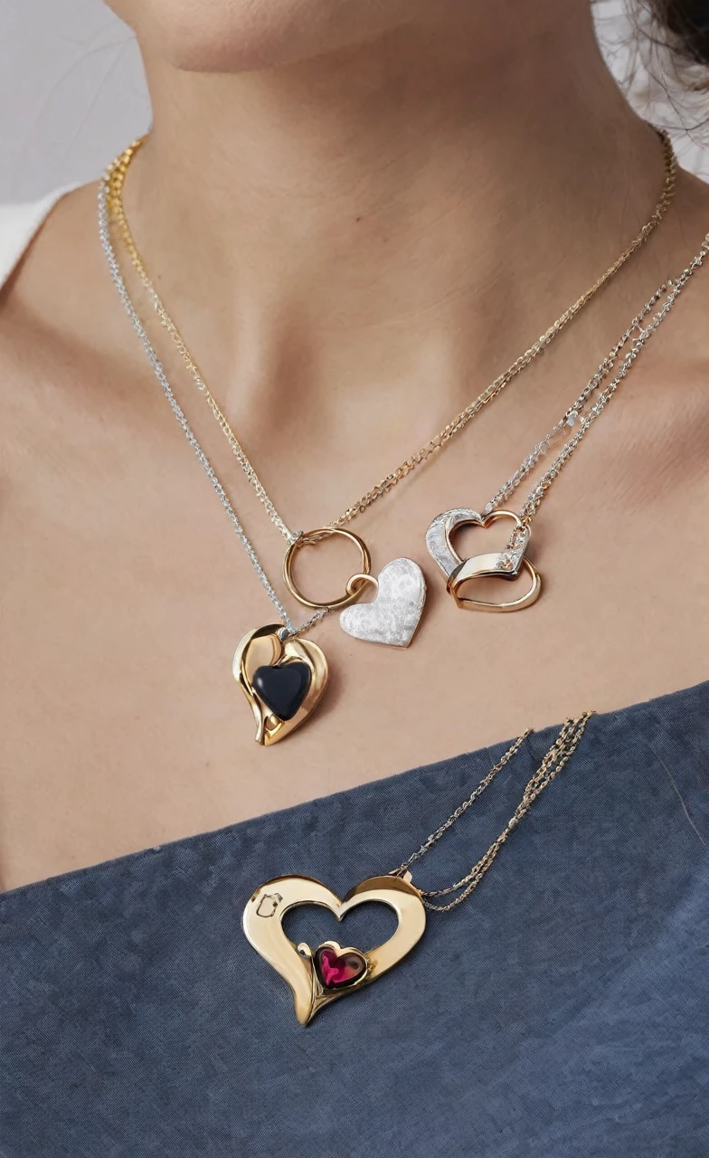Heart-shaped necklaces, the first one that says Maritza and the second one that says Eugenio