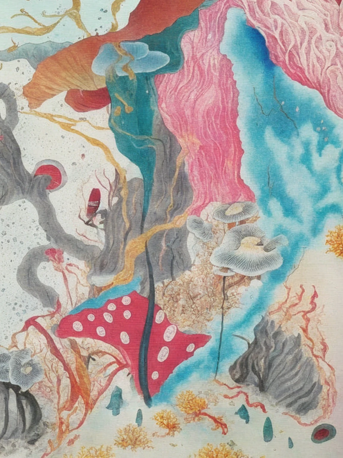 Takayama,Running Water,Growing Mushrooms,Fantasy World,Clusters of ghost flowers grow,Tall trees