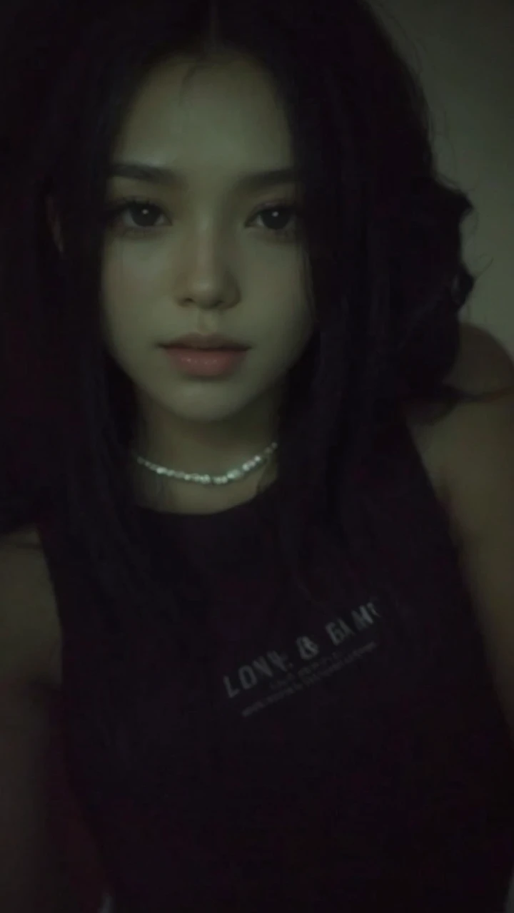 change your hair for long black straight hair with bangs on your forehead, don&#39;t change your face 
