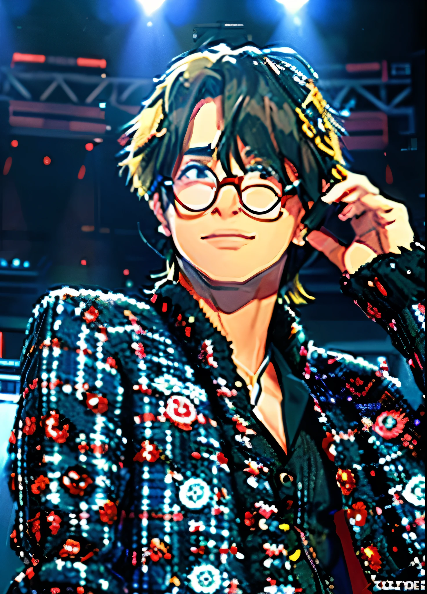 masterpiece,best quality,High Detail,light,8k wallpaper,Idol male singer with glasses,Male celebrity,The concert is reopening