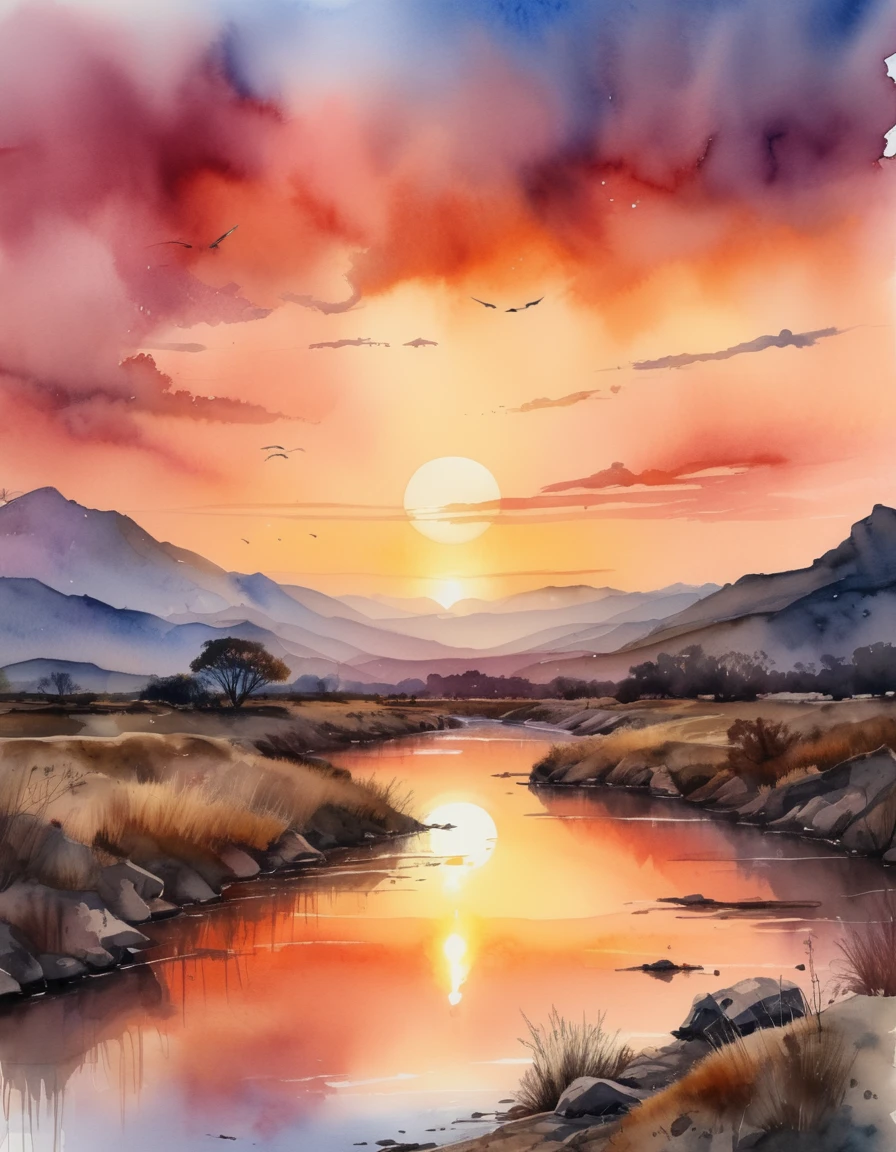 New Dawn Apocalyptic Sunset Watercolor Painting , detailed, Practical, 8K Ultra HD, high quality
, detailed, Practical, 8K Ultra HD, high quality