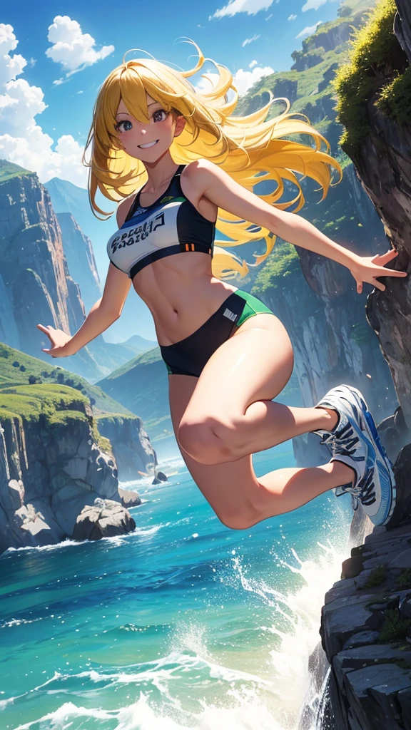 8k_wallpaper, extremely detailed eyes, extremely detailed body, (large masterpiece digital art), ((perfect anatomy huge chest)), (intricate details:1.3), (ultra-detailed:1.3), (sharp focus:1.3), (natural lighting:1.05), (vivid colors:1.3), (best quality:1.4), high quality, expressive eyes, full body, tall girl, detailed face, beautiful face, perfect face, detailed ((sand hair)), (gold eyes), {{dark skin}}, ({dark skinned female}), thick thighs, a young Korean woman, (with golden eyes), (ponytail sandy lush hair), {tanned dark bronze skin}, (a huge chest), nipple piercing, powerful sculpted leg muscles, powerful sculpted arm muscles, powerful sculpted abdominal muscles, sculpted thigh muscles, no underwear, naked, leather shorts through which they stand out outline of a pussy, walking through the forest, trees with blue foliage and white flowers,