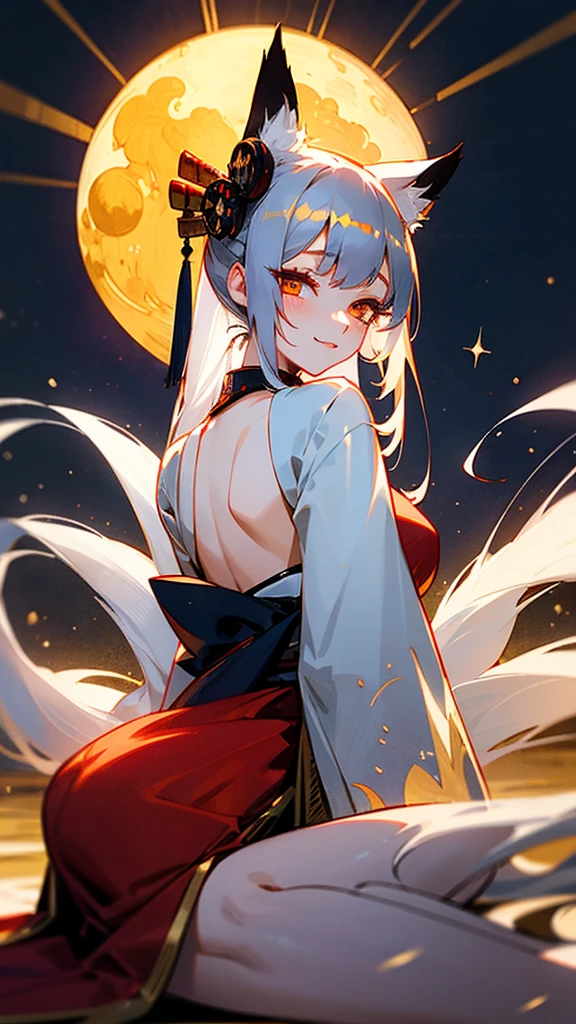 solo, 1 girl, 17yo, flame witch kimono, flame witch hat, magic wand with red gem, long twintails, red eyes, (beautiful face and beautiful eyes:1.36), huge breasts, big butt, glamorous body, angle from back below