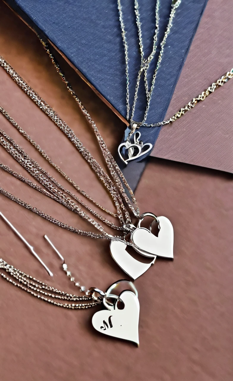 Heart Shaped Couple Necklaces with Initials M. AND
