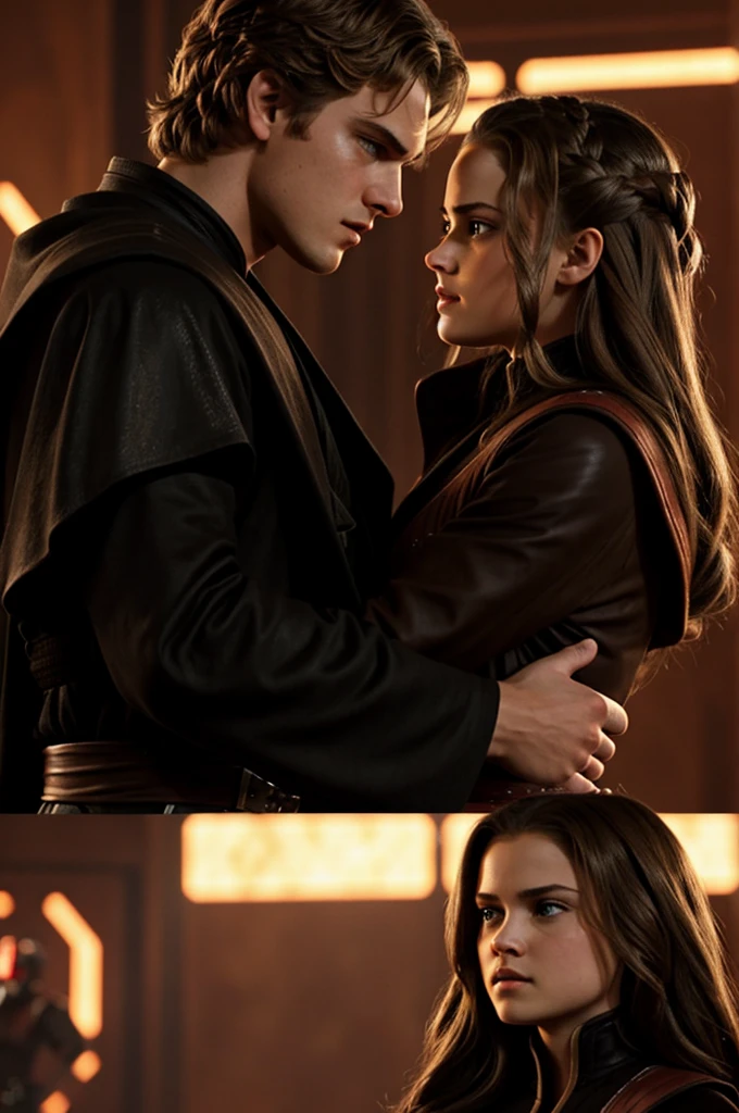 Anakin confronts a young Sith who fell in love with Padme, both fighting for her.