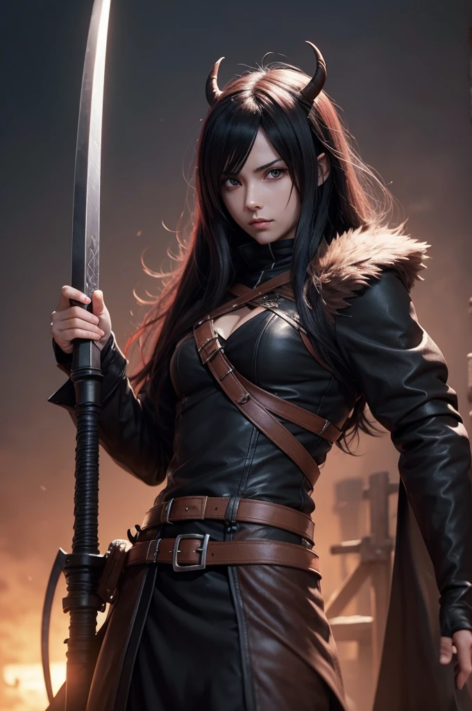 Create a demon slayer character that breathes like a Christian&#39;s breath, his sword is a katana where on two edges it is white and its handle is something incredible, I want your hair to be white with yellow highlights and your facial expression to be that of someone calm who brings hope. I want your outfit to be white with some blue details, amarelo e roxo 