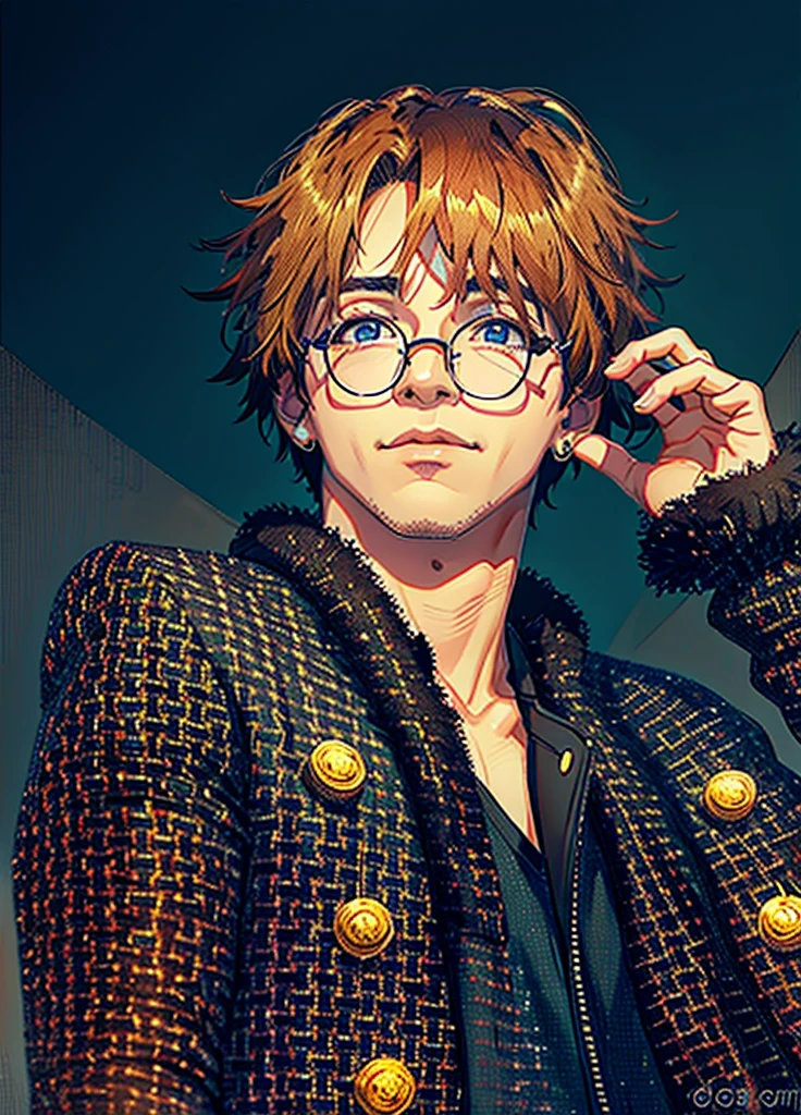 masterpiece，best quality，High Detail，light，8k wallpaper，Idol male singer with glasses，Male celebrity，The concert is reopening