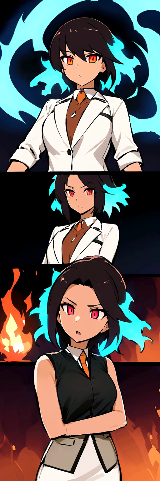 Dnd, fire ganassi, secretary, animated female, flat chested, fiery hair