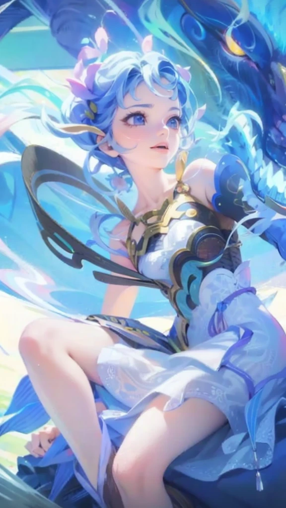There is a woman in a blue dress,There is a butterfly on the head, xianxia fantasy, Close-up fantasy of water magic, 4K detail fantasy, beautiful fantasy queen, Chinese fantasy, Complex and gorgeous anime CGI style, ((beautiful fantasy queen)), 8k high quality detailed art, Queen of the Sea Mu Yanling, Popular topics on cgstation