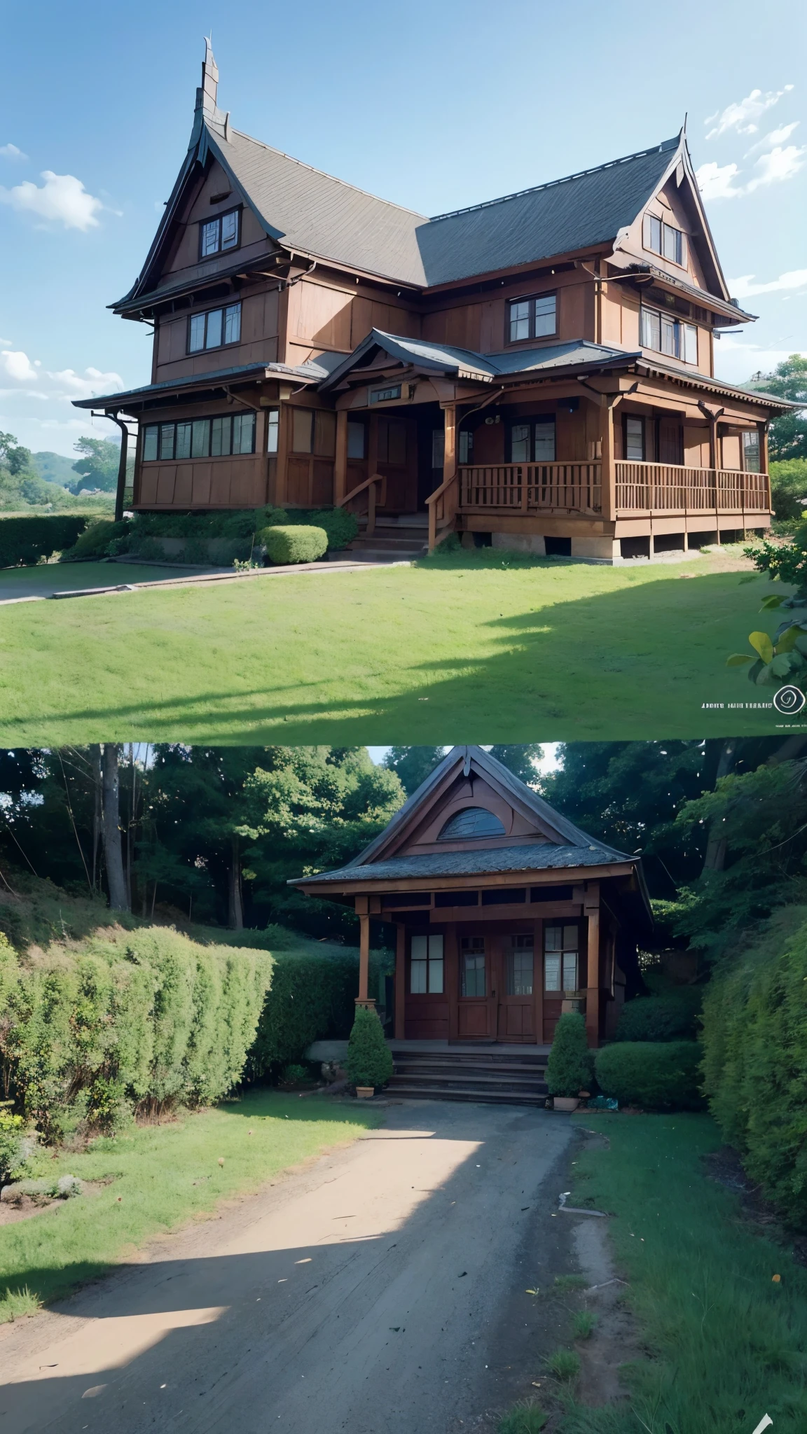 Realistic, real life, beautiful old colonial big house on the hill, laurie greasley style, studio ghibli, akira toriyama, james gilleard, genshin impact, trending pixiv fanbox, acrylic spatula, 4k, vibrant colors, devinart, trend in artstation