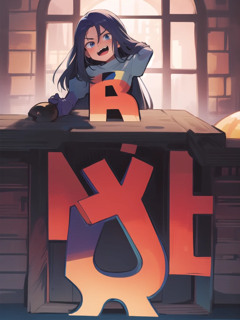 masterpiece, best quality, 1 girl, Tom(Tom and Jerry), darkblue hair, long hair, team rocket,team rocket uniform, twitch, slapstick comedy, laugh eyes, laugh open mouth, big bump on head, sexy, virjin, stupid, villain,