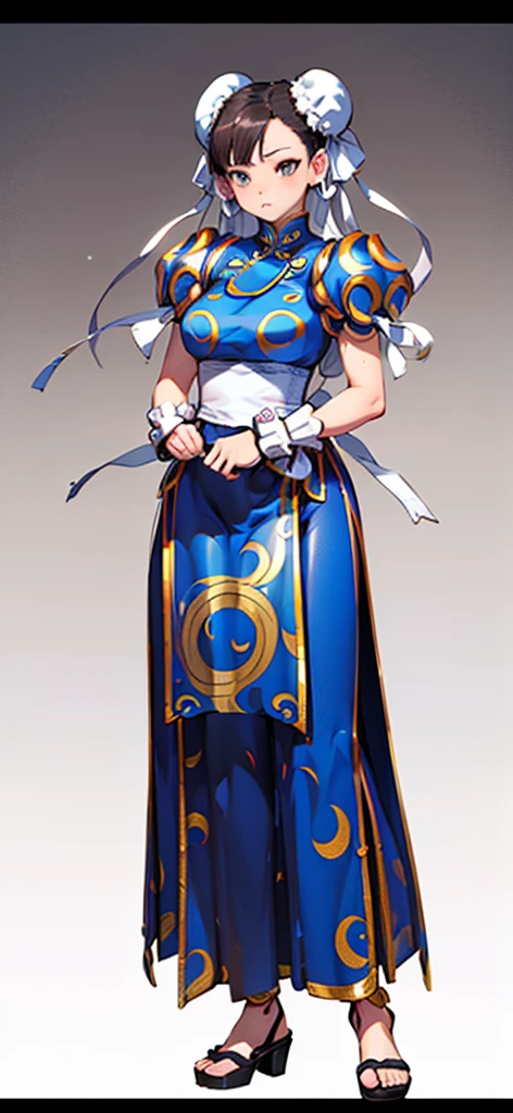 (Chun-Li:1.4),((masterpiece)), ((best quality)), ((ultra detailed)), ((kawaii)), cute, (lovely), ((extremely detailed)), ((8K)), (beautiful), full body,solo, standing