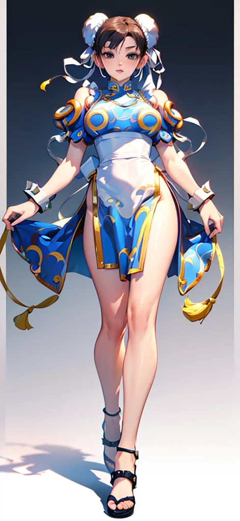 (Chun-Li:1.4),((masterpiece)), ((best quality)), ((ultra detailed)), ((kawaii)), cute, (lovely), ((extremely detailed)), ((8K)), (beautiful), full body,solo, standing