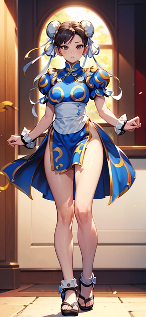 (Chun-Li:1.4),((masterpiece)), ((best quality)), ((ultra detailed)), ((kawaii)), cute, (lovely), ((extremely detailed)), ((8K)), (beautiful), full body,solo, standing