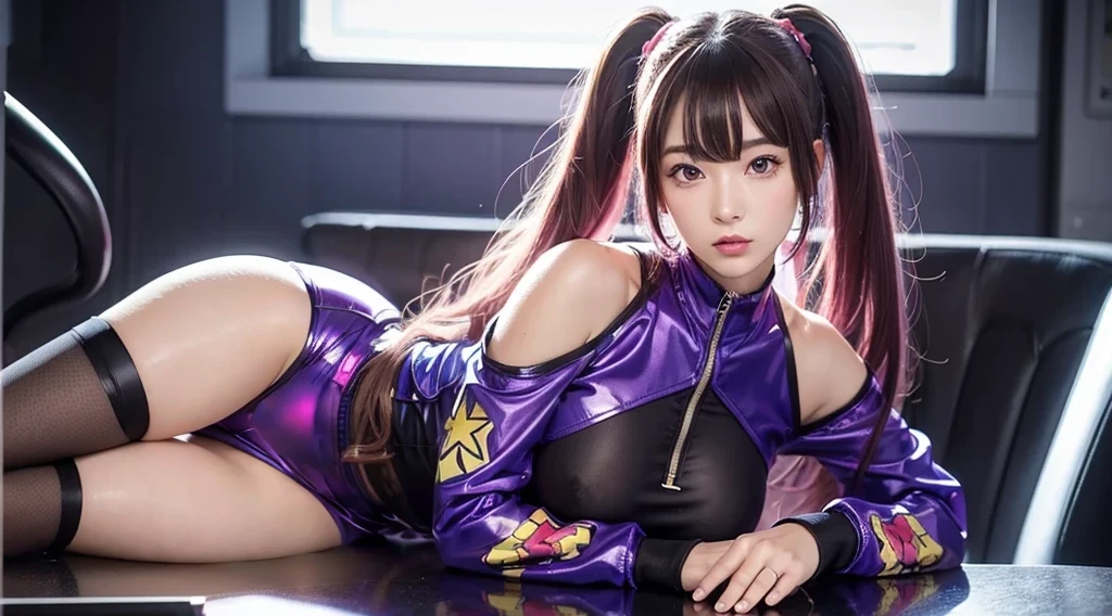 Shiny purple mini skirt