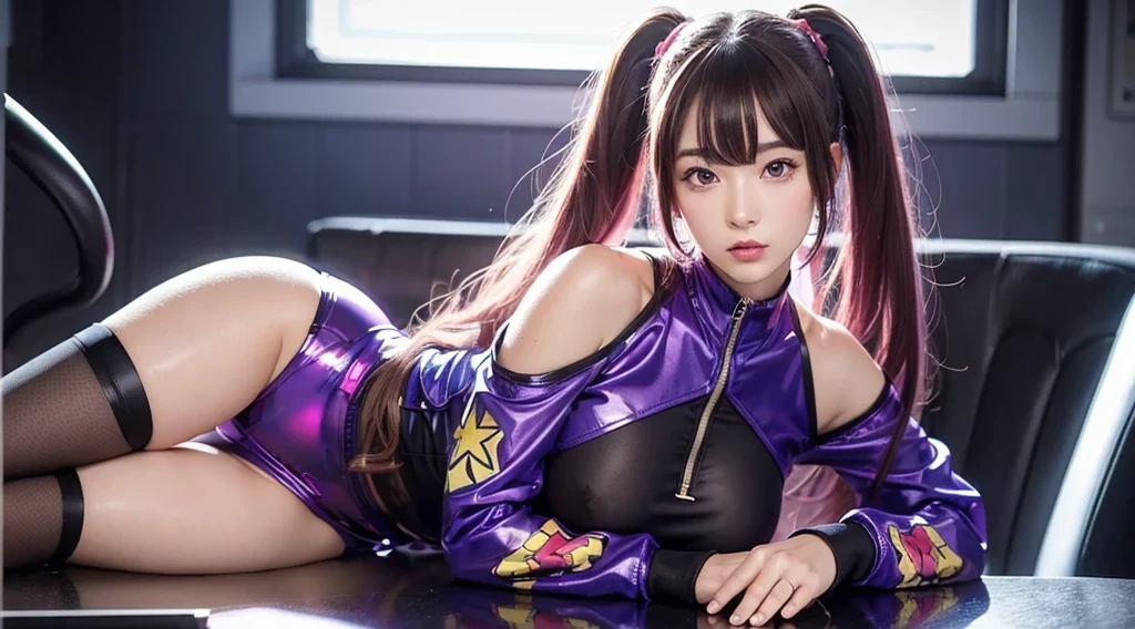 Shiny purple mini skirt