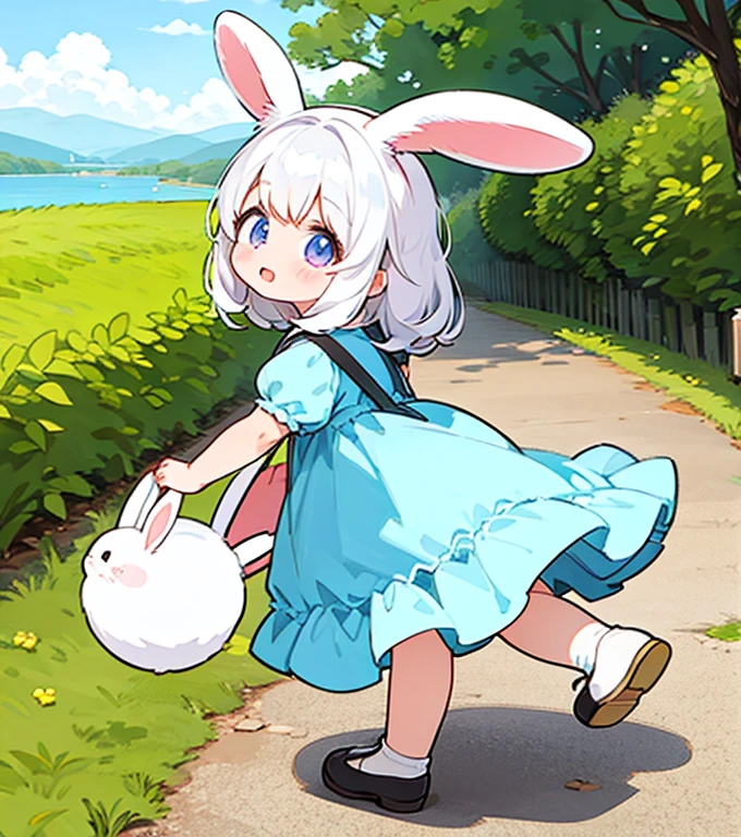 kemono girl, rabbit girl,, cute look, dress