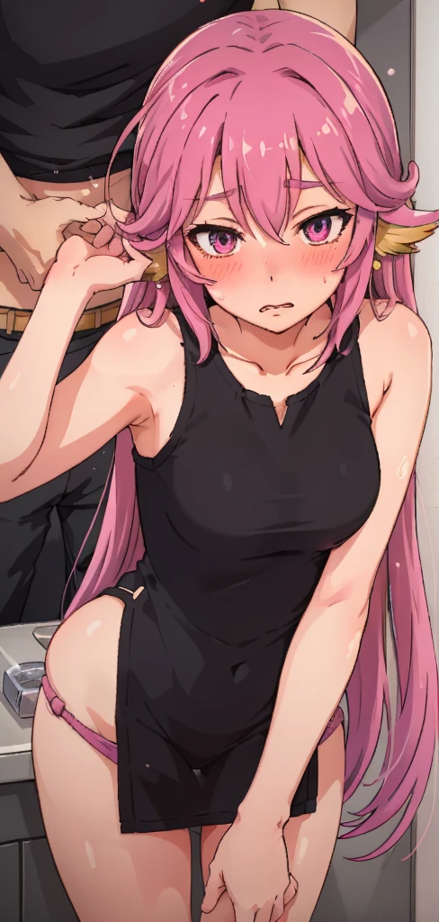 Jibril, (standing straight), blushed, perfect anatomy, detailed eyes, detailed lips, extremely detailed eyes and face, vivid colors, sharp focus, masterpiece:1.2, ultra-detailed, blushed, ((doggystyle)), (solo), sleeveless, fashion.