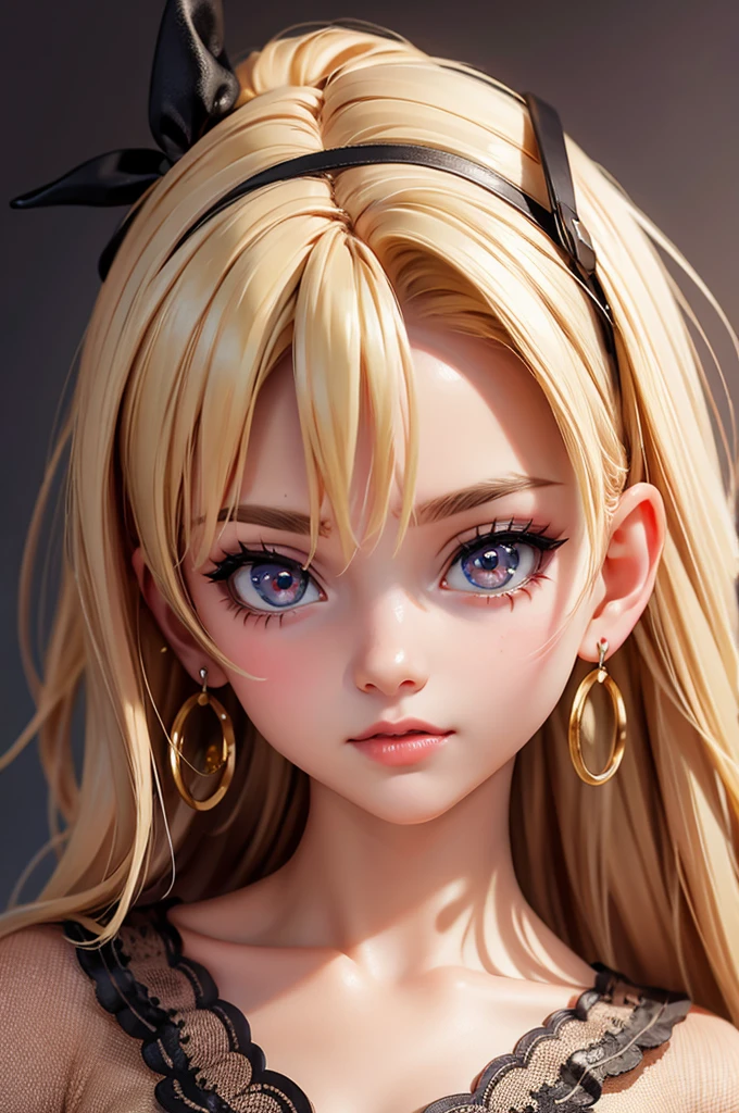 (bar) (night) hyperrealistic 14 year old american teen, blonde, perfect tiny body, sexy, big earrings, dark makeup, perfect slim face, big red lips, very cute face, tiny body, big eyes, young looking, childish looking, gamer waifu cosplay