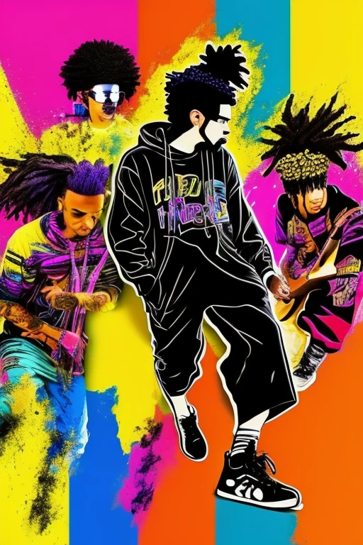 A background filled with scattered musical notes in various sizes and colors
A background completely filled with scattered musical notes in various sizes and colors, covering the entire screen.
jovem negro estilo de trap no studio e com cabelo curto com joias de ouro
beautiful girl colorful image
Dance hiphop Dance CREW Waacking Dance
Punking
girl
black medium hair black medium hair
Five fingers Baggy clothes Baggy clothes