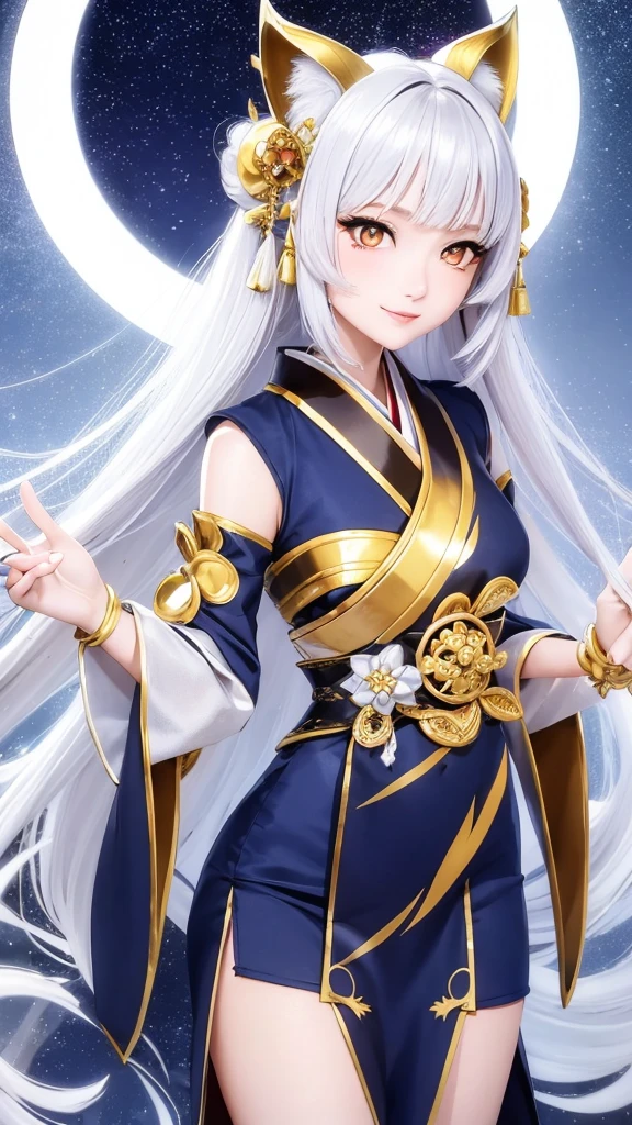 (masterpiece, best quality, Hook of Holland)(1 Girl, Solitary)(white hair,Lapis Lazuli Eyes,Long straight hair)(More,Japanese clothes,one shoulder、Wear a kimono:1.4、Black long kimono、One shoulder is bare)(Serious expression, Woman with a sword:1.3、Flowing hair)(Japan building、Mysterious Night、Light particles floating around woman、Wonderful atmosphere)From the back